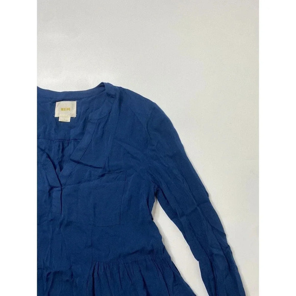 Maeve Anthropologie Womens Top Size 2 Blue Rayon V-Neck Long Sleeve Boho Solid - Picture 2 of 8